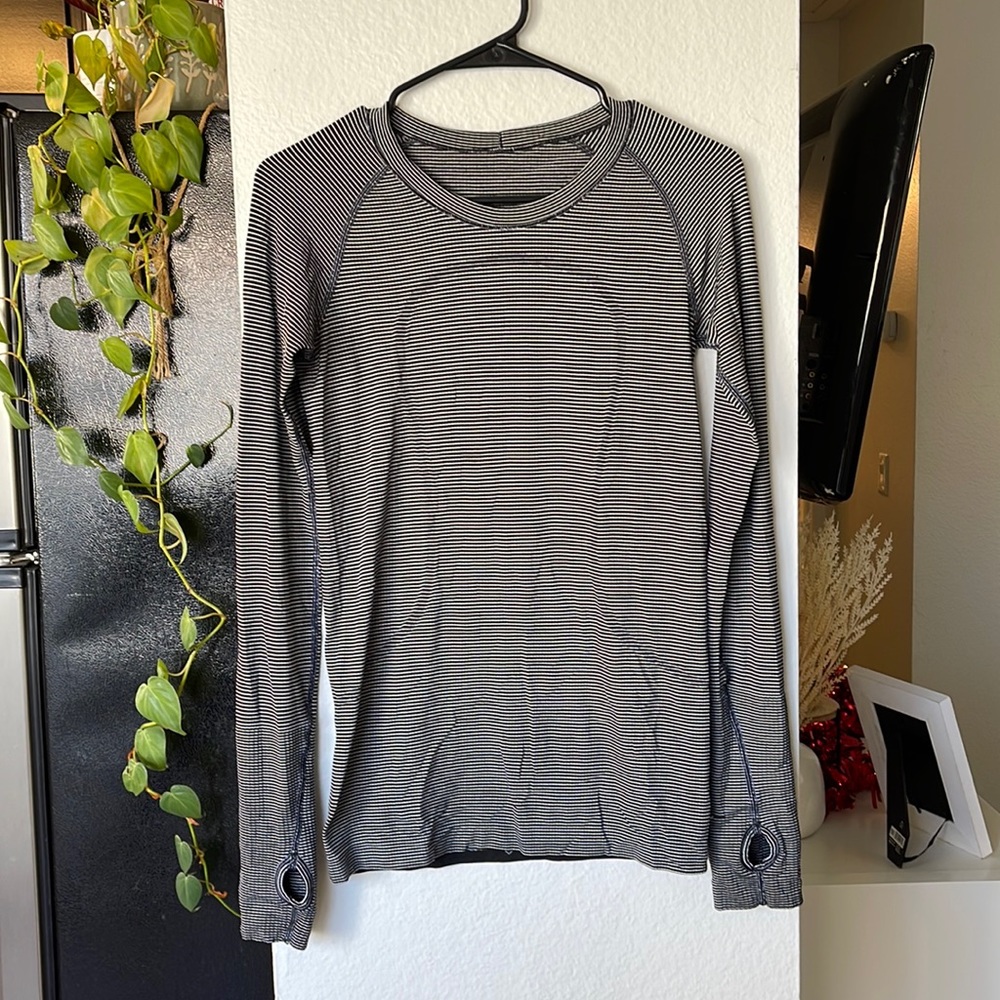Lululemon Swiftly Tech Long Sleeve- Black and White Stripe